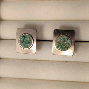 Vintage Gold Tone Cufflinks with Crushed Jade